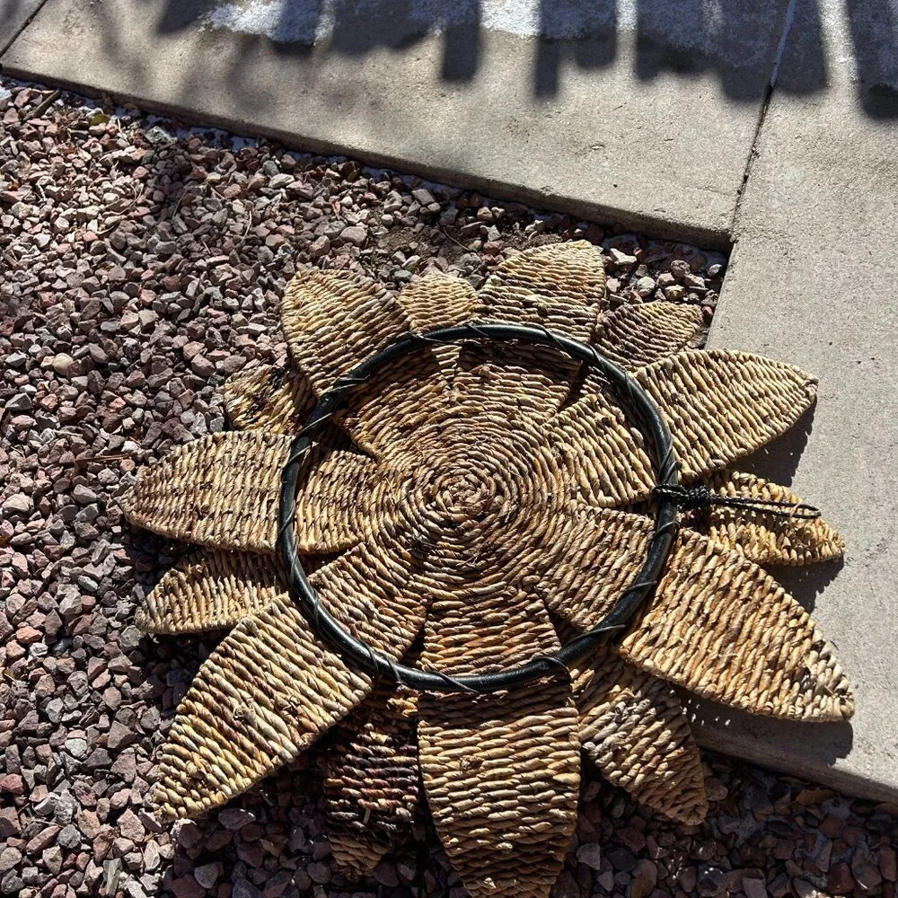 Ratan sun wall art with mirror. hanging sun.